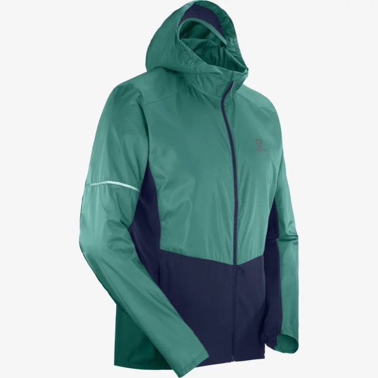 Green / Navy Salomon Agile Men's Windbreaker | PH 85904N